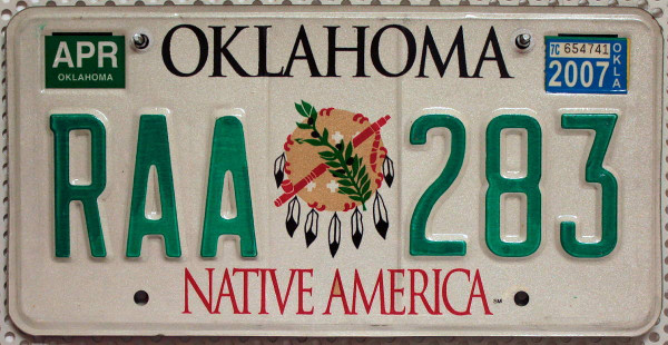 OKLAHOMA Native America - Nummernschild # RAA283 =