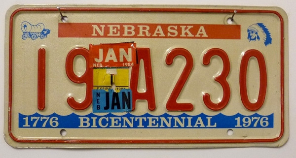 NEBRASKA 1776 Bicentennial 1976 - Nummernschild # 19A230 =